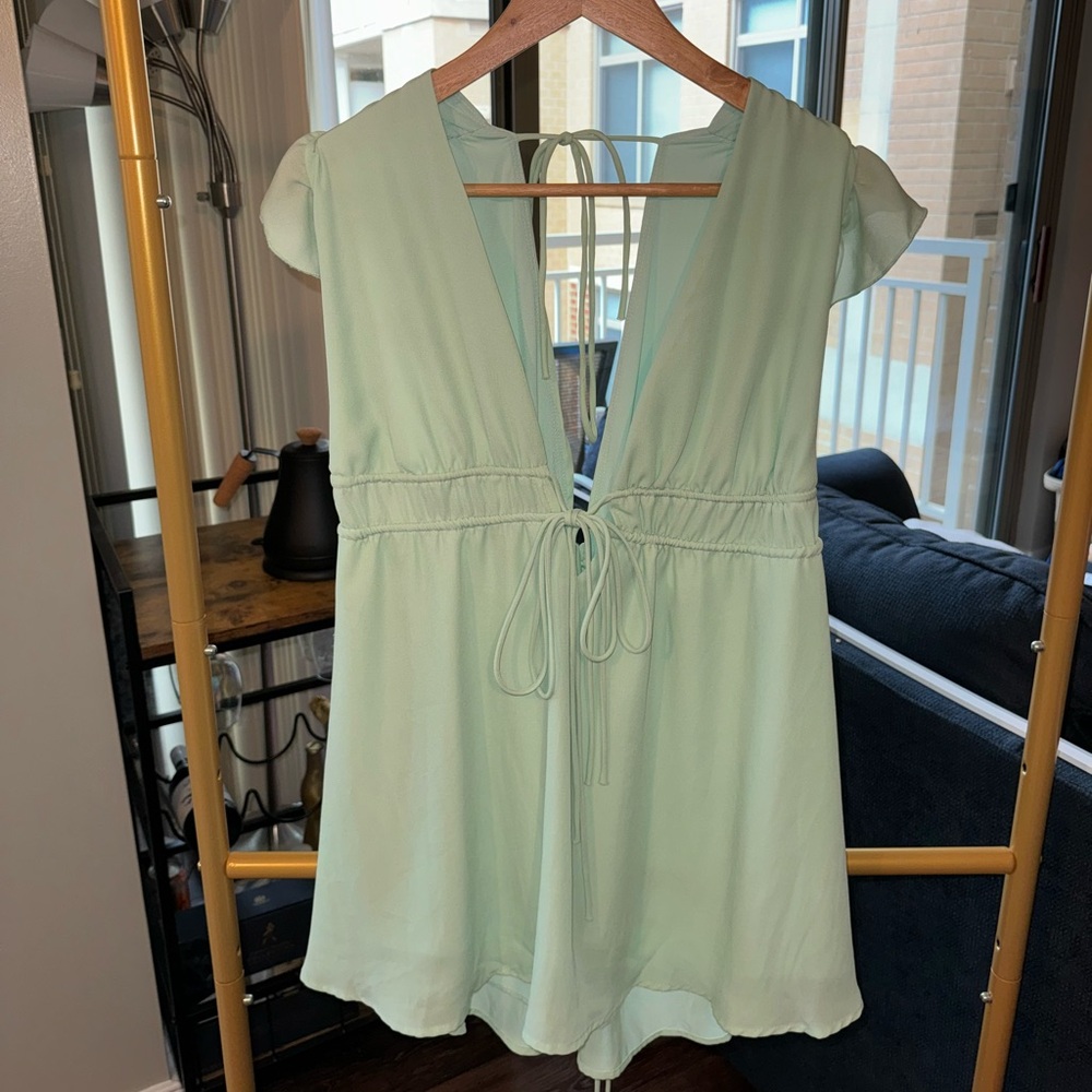 WORN ONCE- Beautiful Lucy in the Sky Dress - Vivian Plunge A-line Dress in Sage